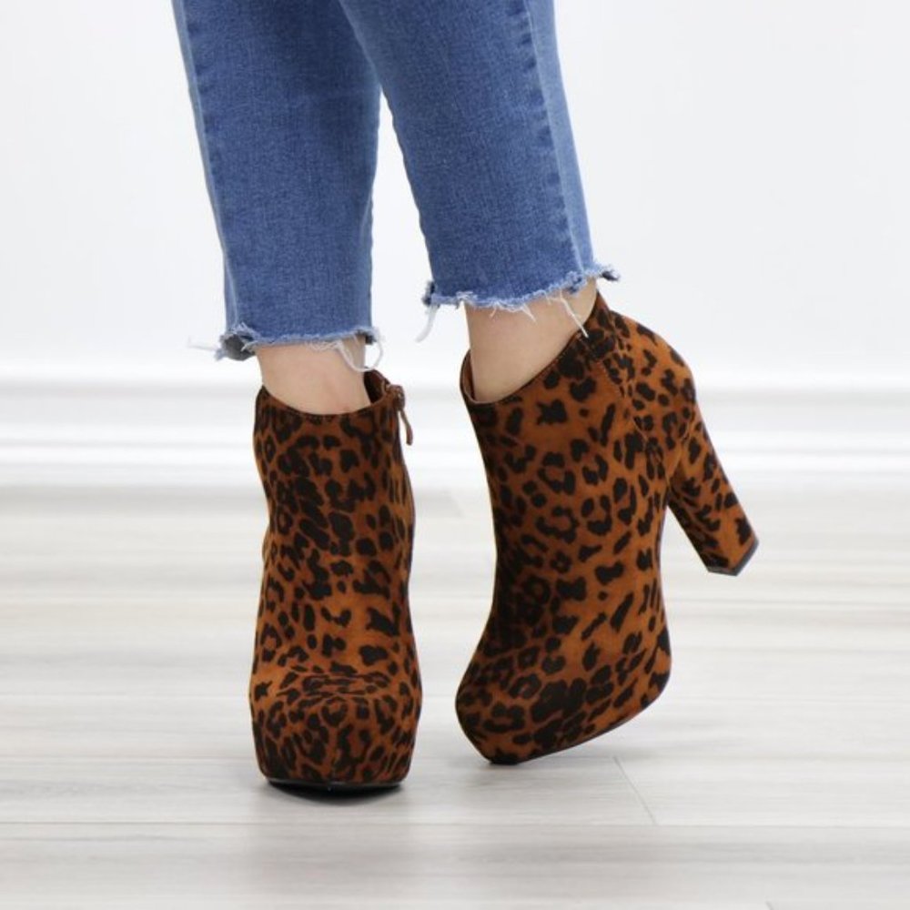 Leopard Suede Platform Ankle Heeled Booties - Picture 8 of 14